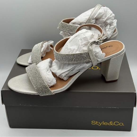 Style & Co Silver Rhinestone Dress Sandals 9M - Picture 3 of 7